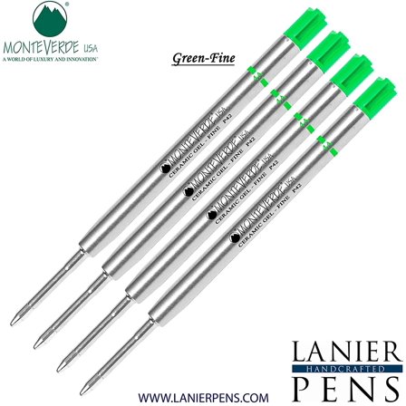 Lanier Combo Pack - 4 Pack - Monteverde Capless Ceramic Gel P42 Ink Refill Compatible with most Parker Style Ballpoint Pens - Green (Fine Tip 0.6mm)