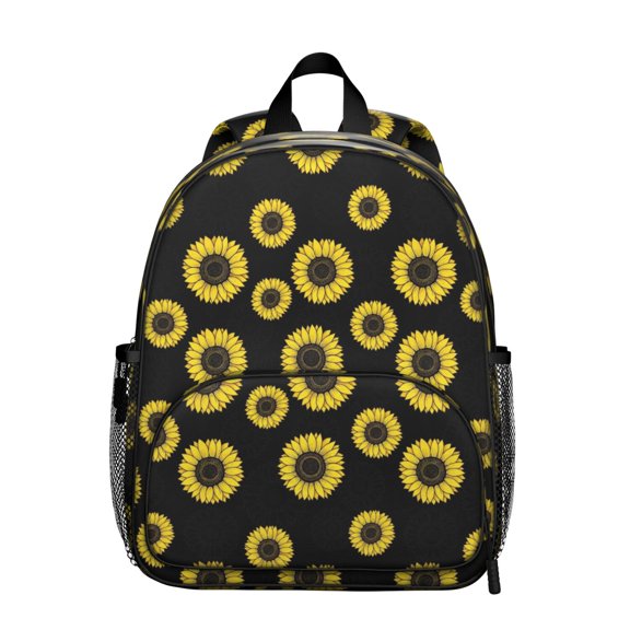 Sunflower and Outline Black Pattern Backpack for School, Cute School Bag with Adjustable Shoulder Straps and Padded Back, 13.8"x11.4"x6"