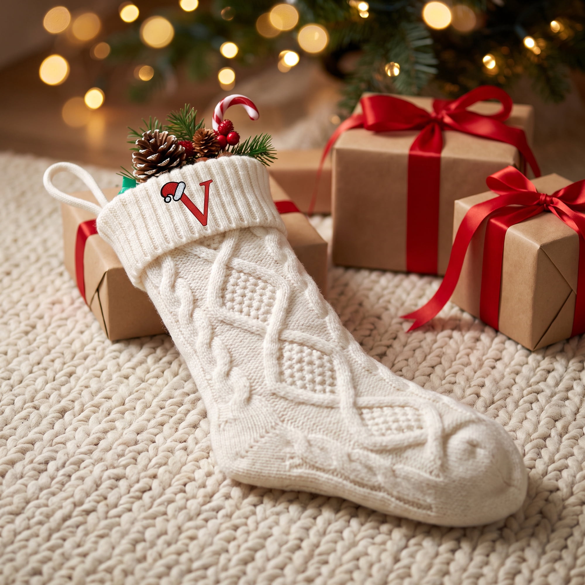 Unique Bargains Canine Bone Christmas Stocking Luxury Puppy Holiday Keepsake Sack Letter V 17"