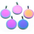thumbnail image 1 of 2 dijes de acero inoxidable con estampado, planos, redondos, en blanco, con forma de moneda de disco de color arcoíris., 1 of 2