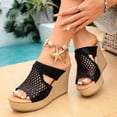 thumbnail image 4 of Xucatan Women's Crochet Wedge Slide Sandals, Round Toe Open Toe Platform Slippers with Padded Footbed, Boho Knit Upper Chunky Heel Casual Summer Shoes, Versatile Solid Color Gift, 4 of 9