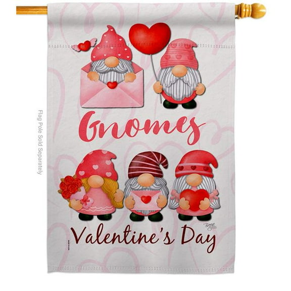 Breeze Decor H120034-BO Valentines Gnome Greeters Springtime Double-Sided Garden Decorative House Flag, Multi Color