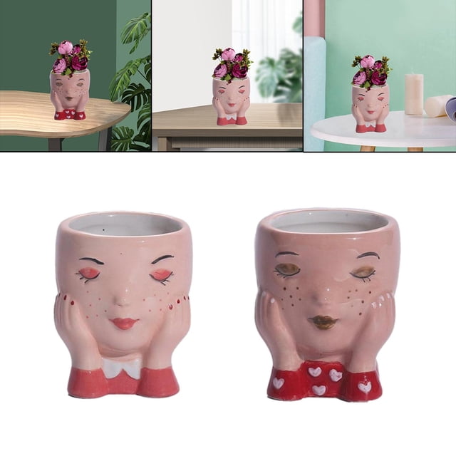 2x Cara Planta Cabeza Cara Figurilla Mini plantas CUTICAT Flowerpot interior