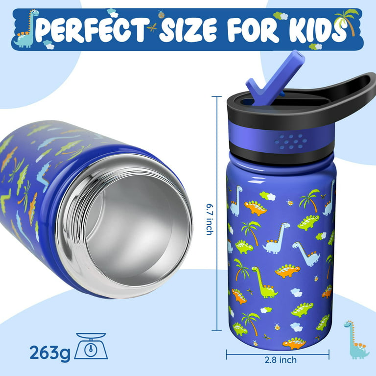 Softlife Insulated Kids Water Bottle,Double Wall Vacuum Stainless Steel  Girls School Leakproof Thermos Water Bottle with 2 Straw Lids,Portable Kids  Cup for Travel Sports Camping,14oz,Rainbow Pattern 