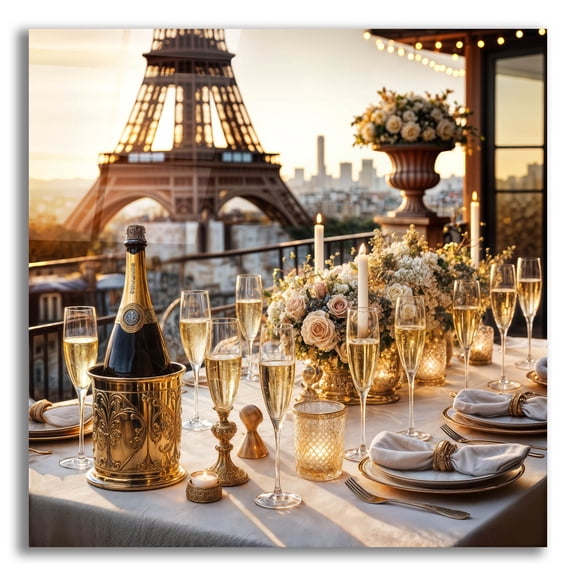 Epic Art 'Dinner In Paris' by Rey Klimt Acrylic Glass Wall Art, 12" x 12"