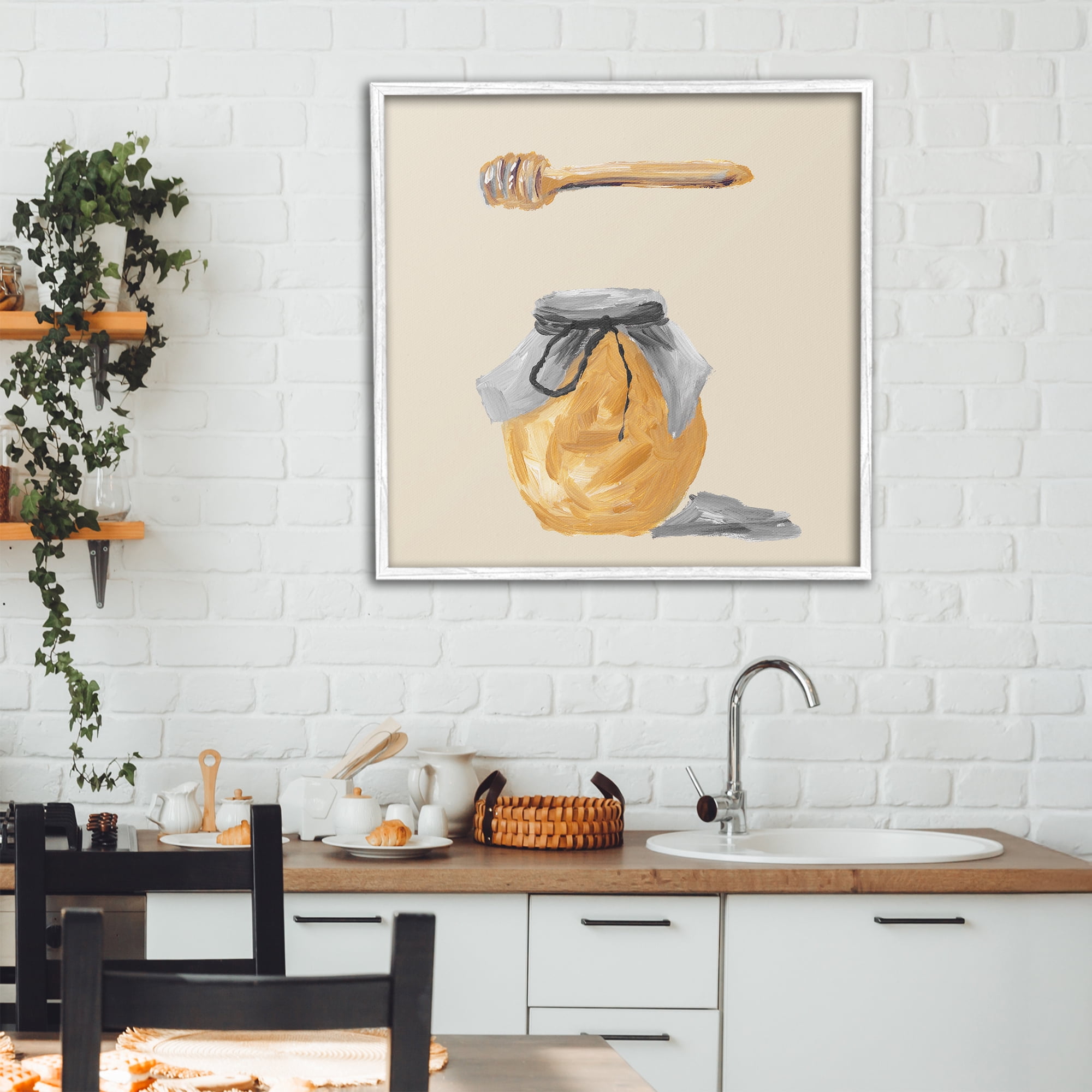 Stupell Industries Honey Jar over Tan White Framed Giclee Art, design by Lucille Price