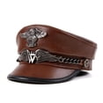 thumbnail image 2 of German Army Cap Natural Leather Flat Top Hat Men's Cowhide Captain's Cap Navy Hat Tide Warm Army Hat ,Easy to Wear, 2 of 5