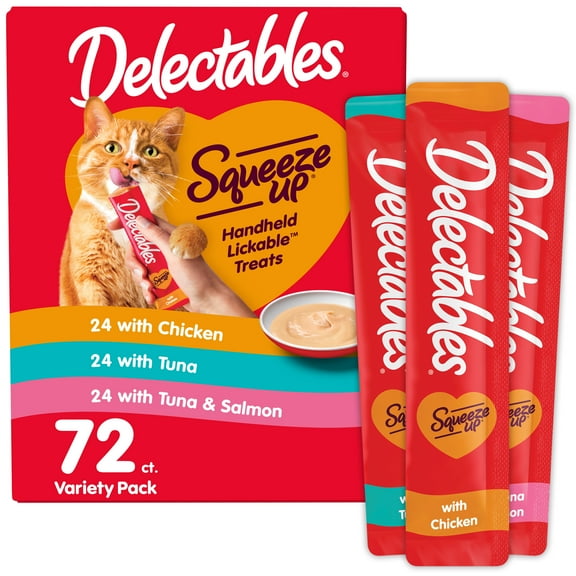 Hartz Delectables Squeeze Up Interactive Lickable Wet Cat Treat Variety Pack, 0.5oz Tube (72 Count)