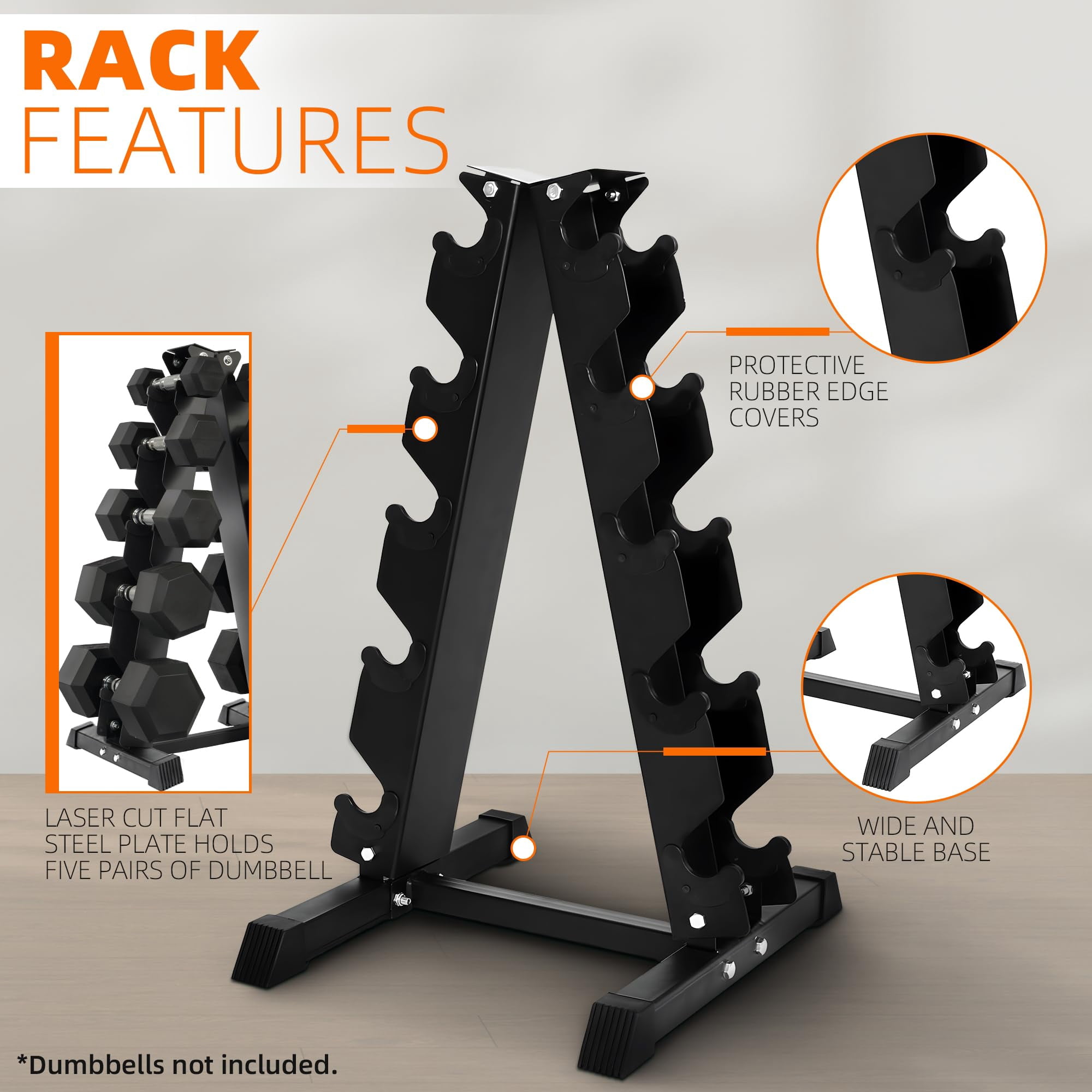 Signature Fitness A-Frame Dumbbell Rack for 5 Pairs of Hex Dumbbells, Black