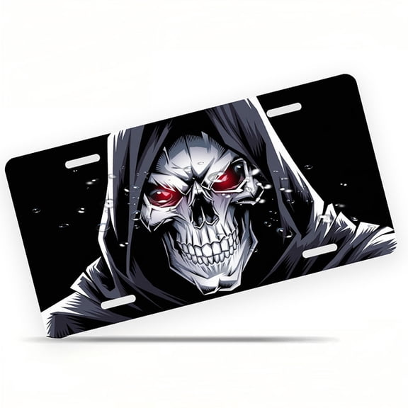 Grim reaper Skull Funny Personalized License Plate Rust-proof Stainless Steel Metal License Plate Suitable For Men And Women 12.2" x 6.2"