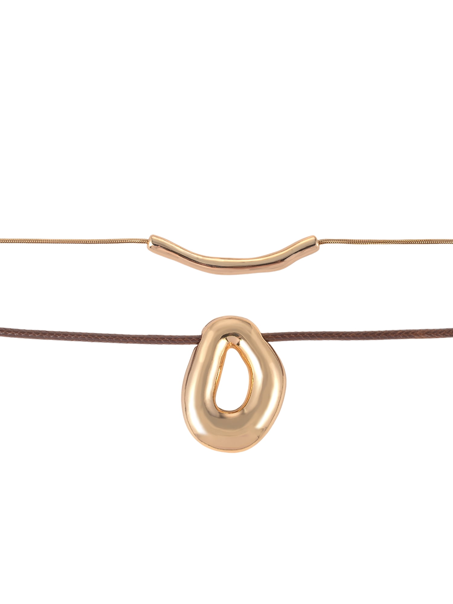 Time and Tru Goldtone 2 Row Thick Snake Chain and Cord with Oval Pendant Necklace