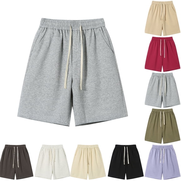 PUMISAS Oversized Sports Shorts For Men Exercise Running Sweatpants Solid Color Loose Athleisure Shorts Drawstring Elastic And Adjustable Waistband Pants With Pockets