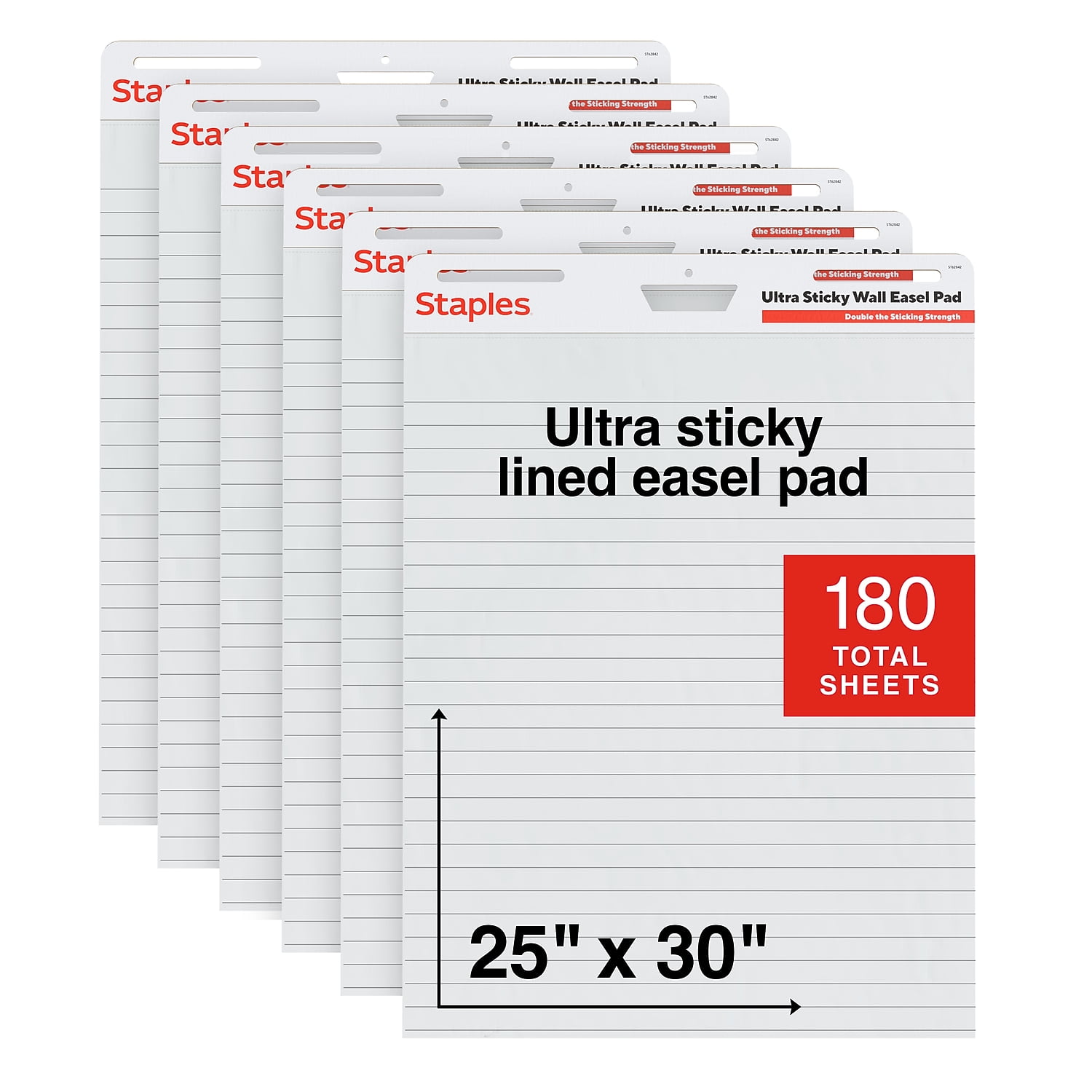 Staples Ultra Sticky Wall Easel Pad 25" x 30" Lined 30 Sheets/Pad 6 Pads/Pack (ST62842)