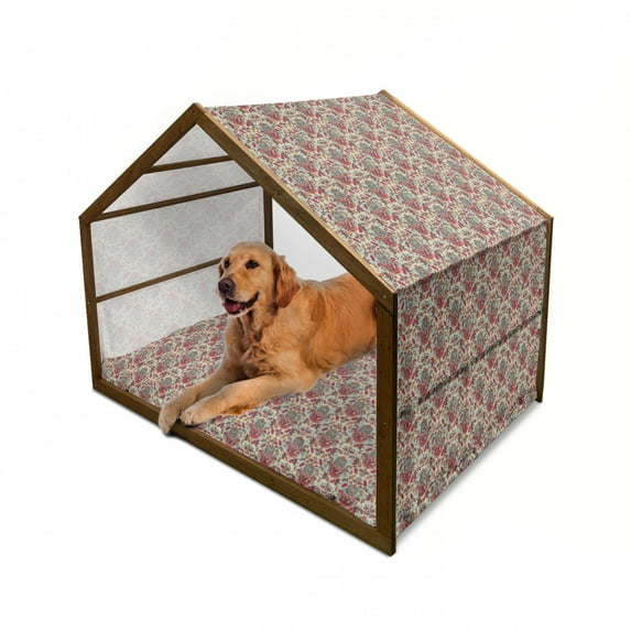 Hamsa Pet House, Ornamental Pattern Colorful Sketch Design, Outdoor & Indoor Portable Dog Kennel with Pillow and Cover, 5 Sizes, Multicolor, by Ambesonne
