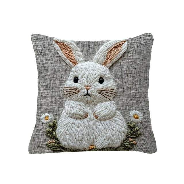 Tauxra Lumbar Pillows With White Rabbit Print Removable Washable Short Lint Cushion For Sofa Bed Office Nap 23.62x23.62 Inches