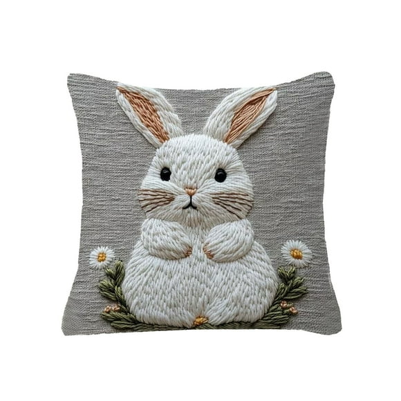 Tauxra Lumbar Pillows With White Rabbit Print Removable Washable Short Lint Cushion For Sofa Bed Office Nap 23.62x23.62 Inches