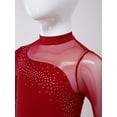 thumbnail image 4 of XUNZOO Kids Girls Dance Unitard Rhinestone Splice Mesh Skating Jumpsuit Stretchy Gymnastics Leotard Burgundy 8, 4 of 7