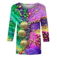 thumbnail image 3 of DDAPJ pyju 2025 Mardi Gras Shirt for Women Carnival Themed Outfit Party Tee Mask Graphic 3/4 Sleeve Tunic Tops Crewneck Parade Blouse Tshirt Multicolor L, 3 of 5