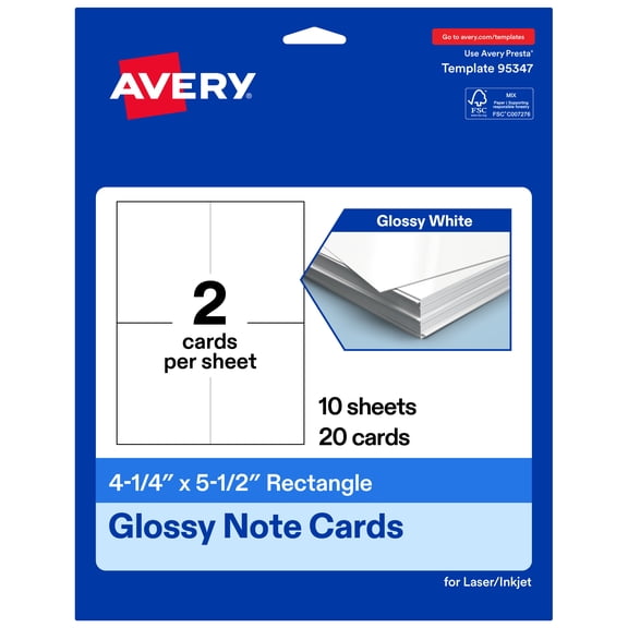 Avery Printable Note Cards, 4.25" x 5.5", Glossy White, 20ct