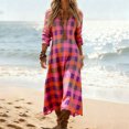 thumbnail image 5 of Tnhcen Women's Bohemian V Neck Long Sleeve Plaid Print Maxi Dress Nylon Spandex Matte Finish Casual Dress Plus Size S-2XL Loose Flowy Daily Outfit Beach Party Wear, 5 of 6
