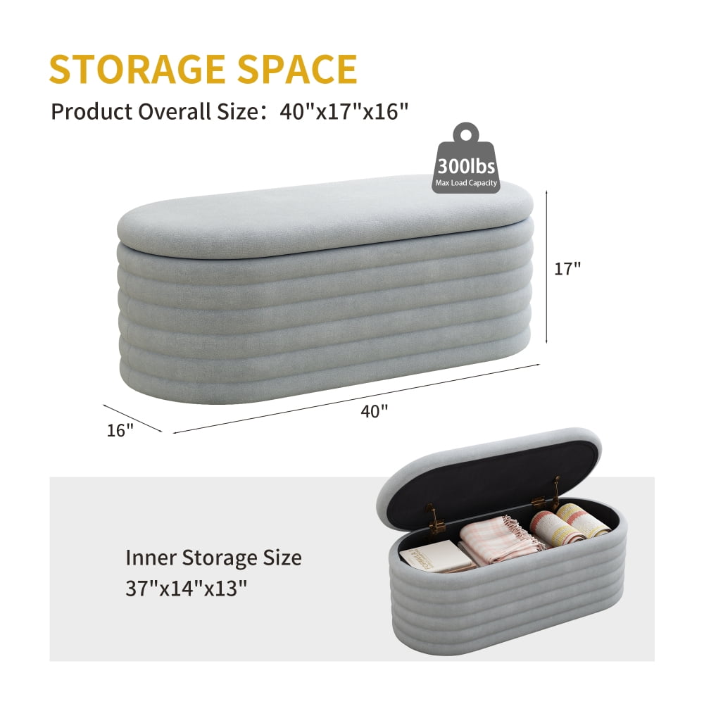 Storage Teddy Ottoman Bench Upholstered Fabric Storage Bench End of Bed Stool with Safety Hinge for Bedroom, Living Room, Entryway, Closet(40-inch)