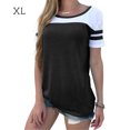 thumbnail image 1 of Camiseta de mujer Blusa de cuello redondo de manga corta con parte superior de bloque de color a rayas, Negro, XL tholdsy AP001633-04, 1 of 6
