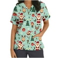 thumbnail image 2 of Holiday Gifts! Titcea Christmas Scrub Tops Women Xmas Printed Short Sleeved V Neck Scrub Tops with Pockets Lightweight Stretchy Cute Working Uniform, 2 of 5