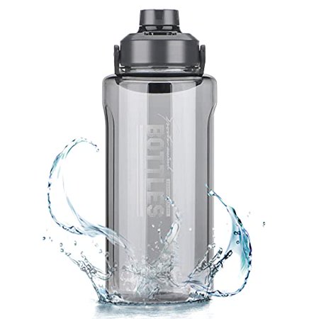 Olerd Half Gallon/64oz Water Bottle With Handle, Leak proof with removable strainer, BPA Free Fitness Sports Water Jug, ensure You Drink Enough Water Daily for Gym and Outdoor Sports(Grey)