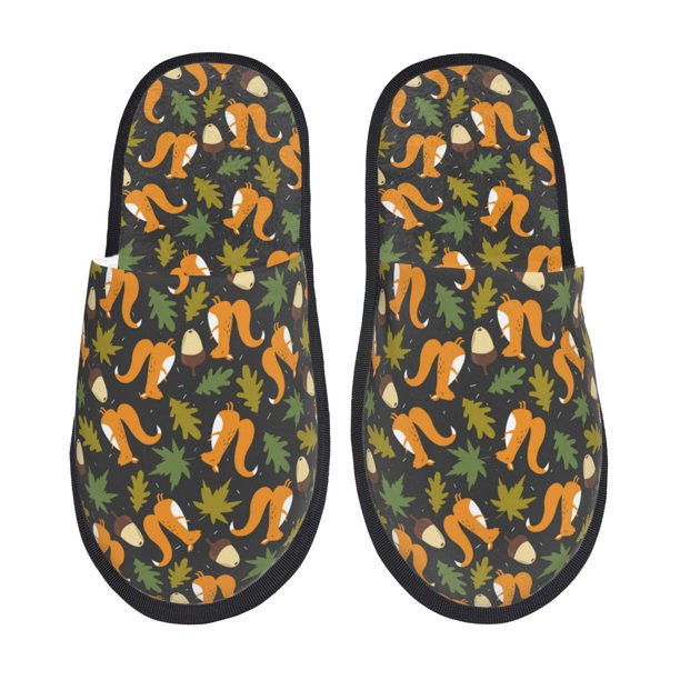 Fotbe Forest Squirrel Pantuflas Peludas para Mujer con Estampado, Zapatillas de Peluche, Zapatos de Invierno para Casa, Uso Interior y Exterior-Large