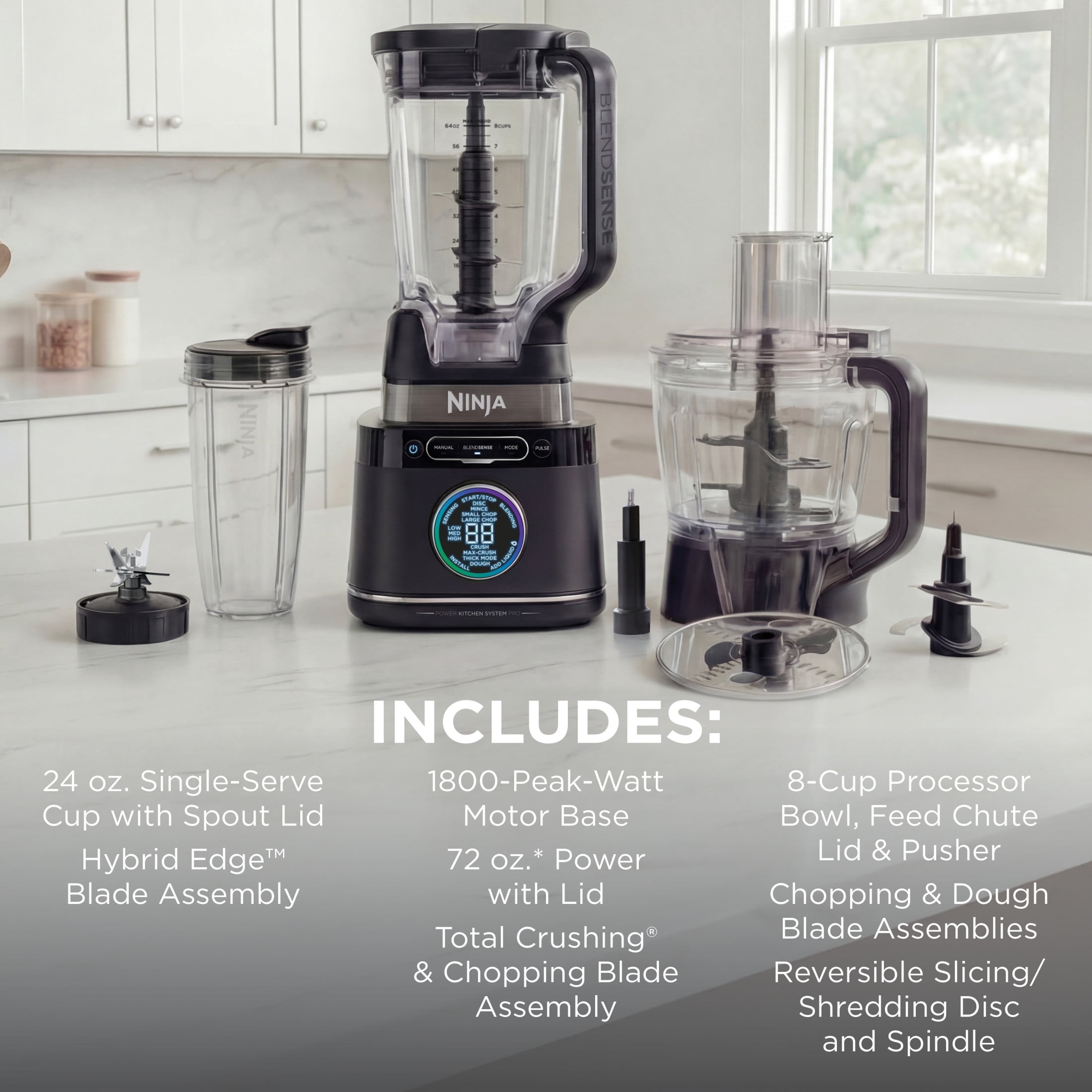 Ninja, Kitchen System Power Blender + Processor Pro, 1800 Peak