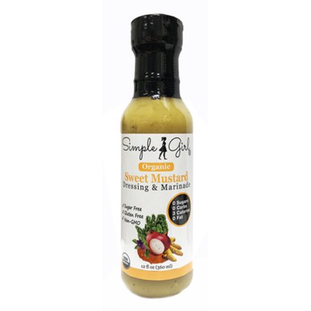 Simple Girl Organic, Sugar Free Sweet Mustard Salad Dressing and Marinade 12 oz (Organic, Sugar Free, Gluten Free, Non GMO, 0 Carbs, Low Calories, 0