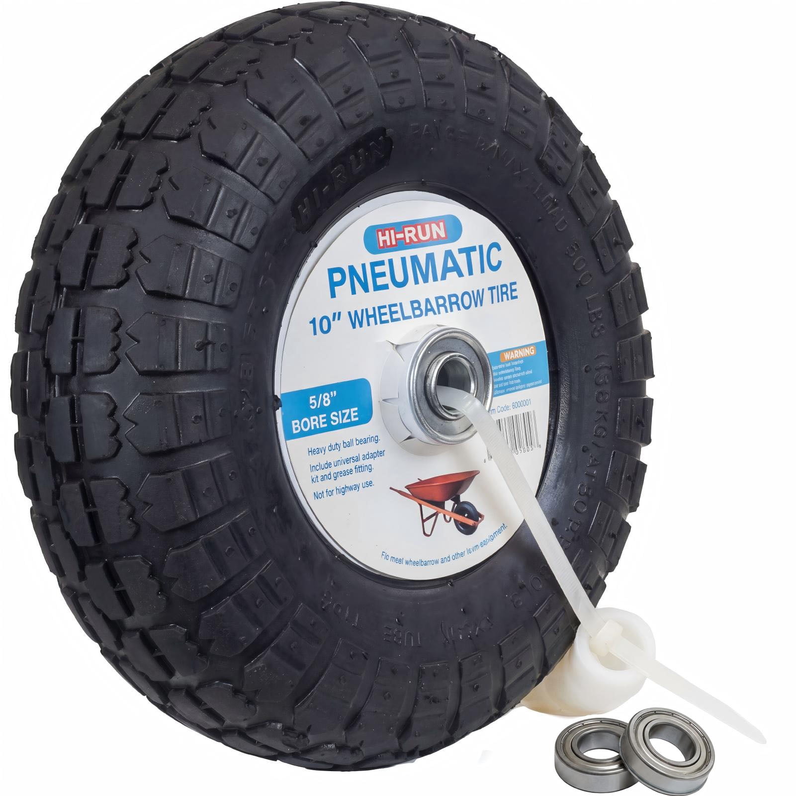Hi-Run Stud 4.10/3.50-4 Wheelbarrow Tire Pneumatic Assembly with 5/8" Bushing Pre-Mounted