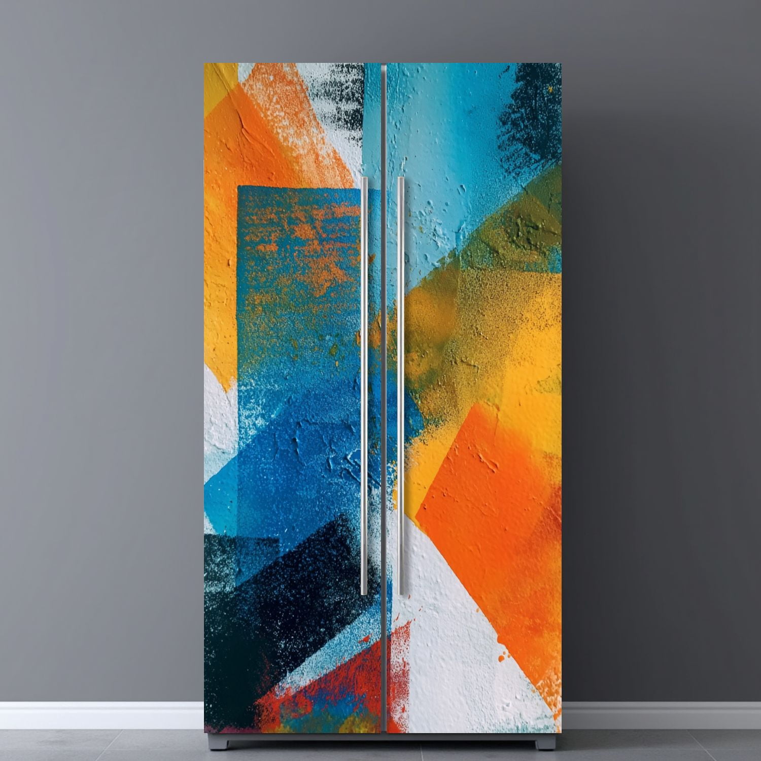 Self Adhesive Vinyl Refrigerator Wrap Set Abstract colorful brush stroke Modern Door Mural Removable Fridge Sticker Peel and Stick&nbsp;Full Door Cover Decal Kitchen Bar Decor