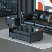 Livtab Smart Coffee Table with Built in Fridge, Bluetooth Speakers, Wireless Charging, Outlets, RGB Light, Black
