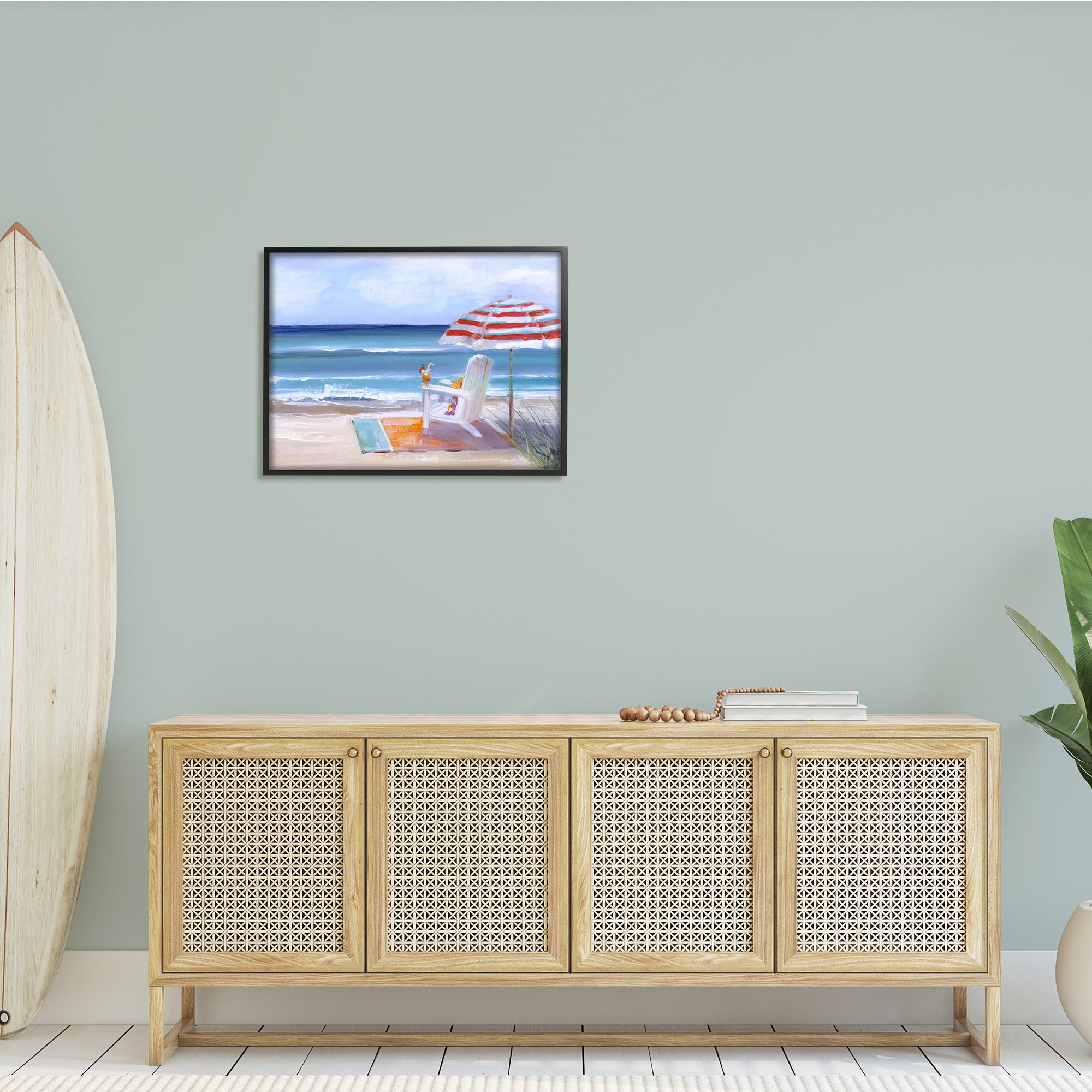 Stupell Indtries Tropical Drink Beach Umbrella Chair Ocean Tide Landscape,30 x 24,Design by Sally Swatland