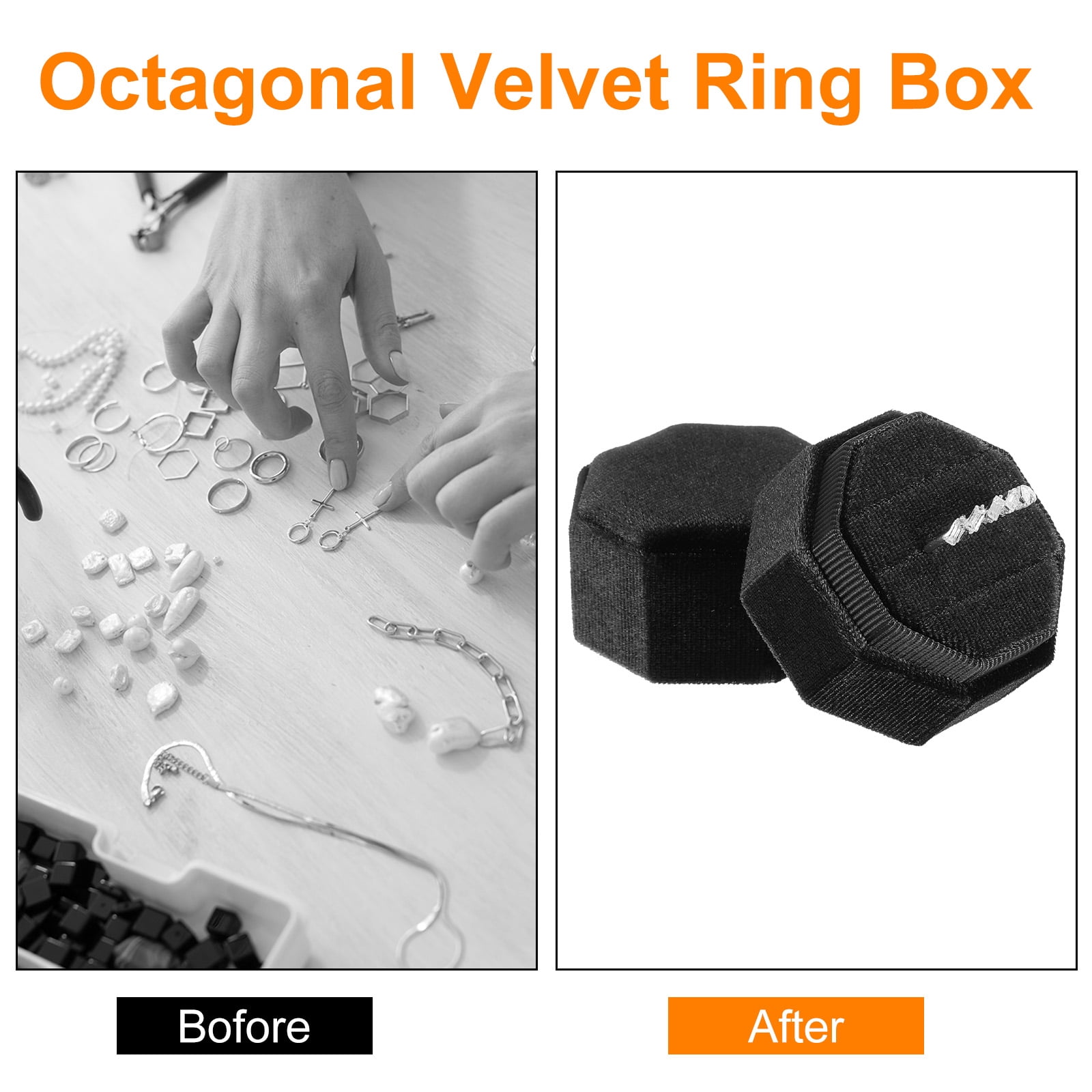 Unique Bargains Octagon Velvet Ring Box for Wedding Rings Black