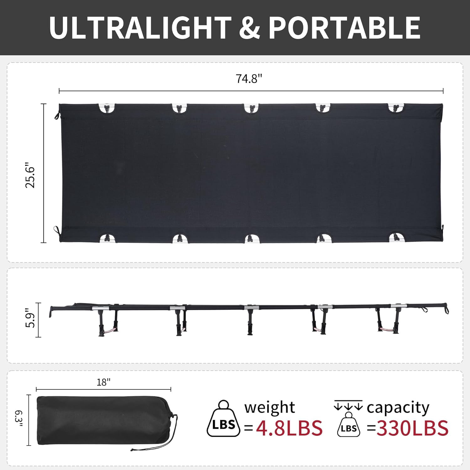Portable Lightweight Foldable Adult Camping Cot – details
