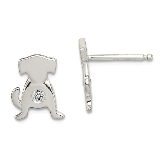 925 Sterling Silver Polished Cubic Zirconia Animal Pet Dog Post Earrings 10x9mm Wide Stud Earring for Women