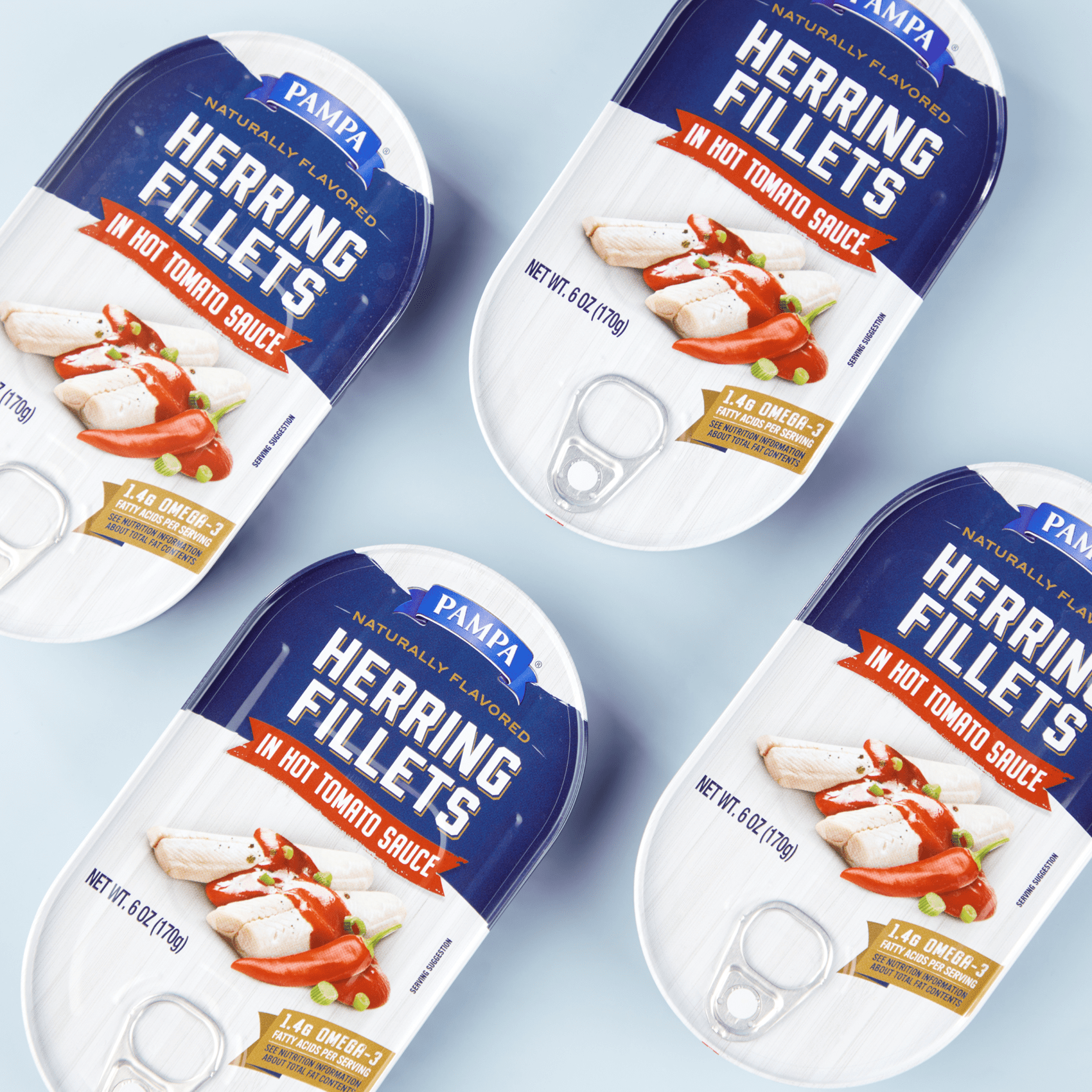 (6 pack) Pampa Herring Fillets in Hot Tomato Sauce, 6 oz Can