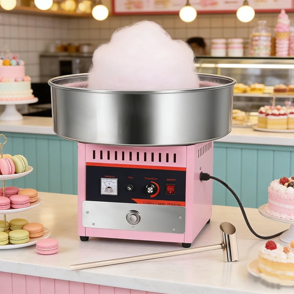 Electric Cotton Candy Machine, Commercial Floss Maker, 1000W Commercial Cotton Candy Machine, Electric Commercial Candy Floss Maker with Stainless-Steel Pan for Street Vendor, Fair