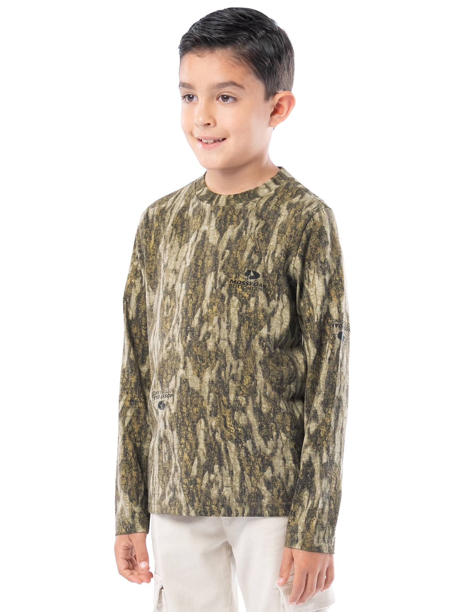 Mossy Oak Youth Long Sleeve Hunting T-Shirt, Bottomland Camouflage, Sizes XS-XL