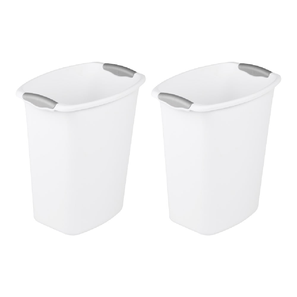 Sterilite Slim Wastebasket Trash Can 3 gal Plastic White with Titanium
