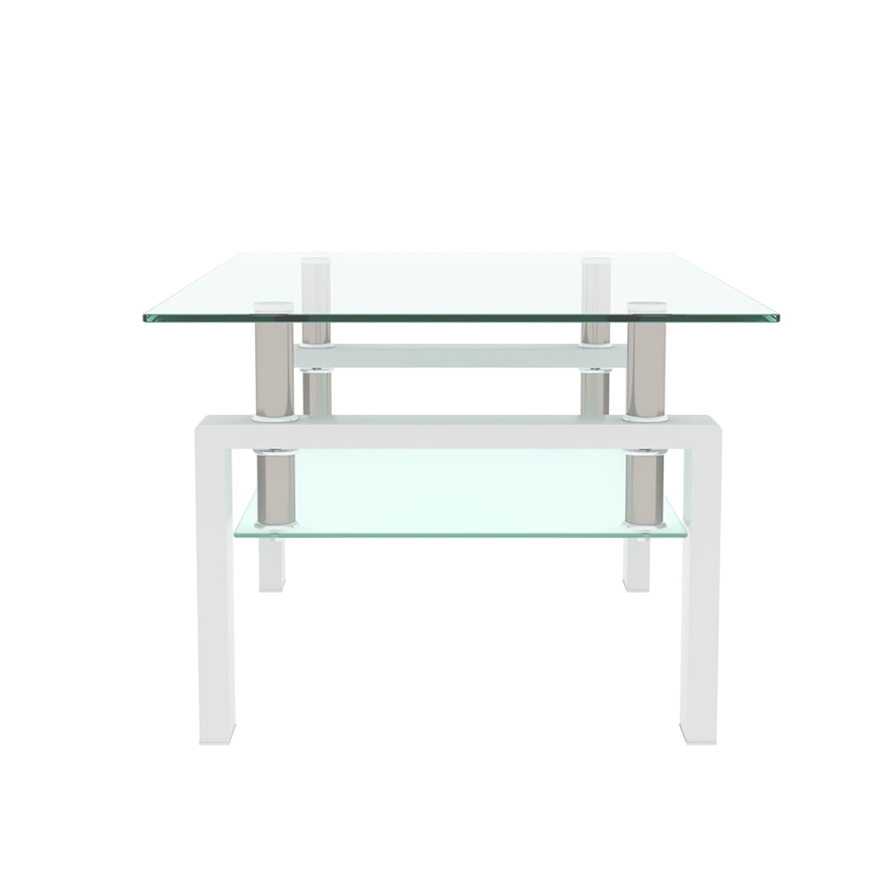 Kadyn Coffee Table, Clear Coffee Table with Storage Rack, Tempered Glass Modern Side Center Tables for Living Room, White Tube Kadyn Coffee Table, Clear Coffee Table with Storage Rack, Tempered Glass Modern Side Center Tables for Living Room, White Tube