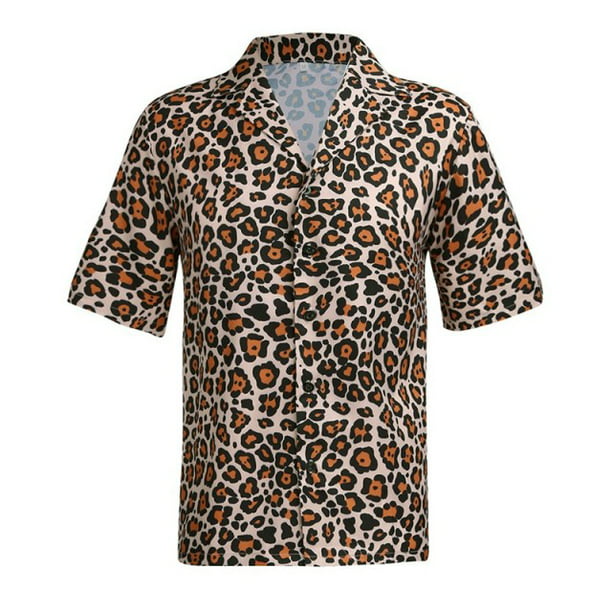 Gaono - Men's Leopard Short Sleeve Shirt Summer Cool Loose Casual V ...