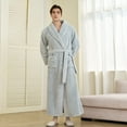 thumbnail image 2 of JTieacloth Big & Tall Nightshirt Fleece Bathrobe Winter Warm Cozy Shawl Collar Long Sleeve Robe Soft Loungewear Kimono Spa Robe For Home Blue, 2 of 3