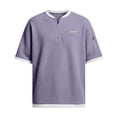 thumbnail image 5 of Domuza Mens Waffle Henley Shirts Crew Neck Short Sleeve Shirts Tshirt Quarter Zip Pullover Sweatshirt with Zipper Pockets Purple 4XL, 5 of 5