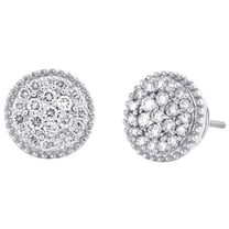 10K White Gold Round Diamond Rope Milgrain Frame Cluster Stud 12mm Earrings 1 CT