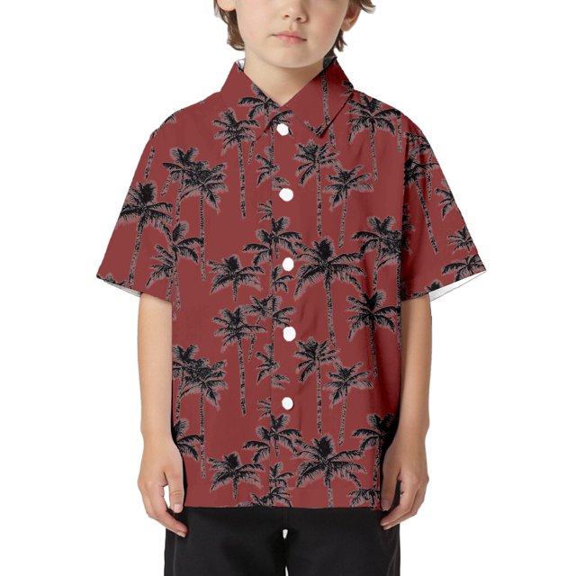 XASZHN Chemise de Plage pour Enfants, Confortable, Tendance, Commerce Extérieur, Col Boutonné, Manches Courtes, Rouge 3-4 Ans