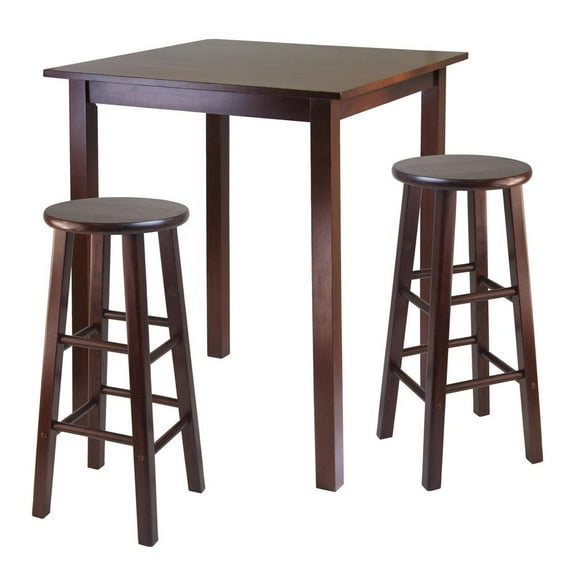 Winsome Wood Parkland 3-Pc High Dining Table with 2 Square Leg Bar Stools, Walnut