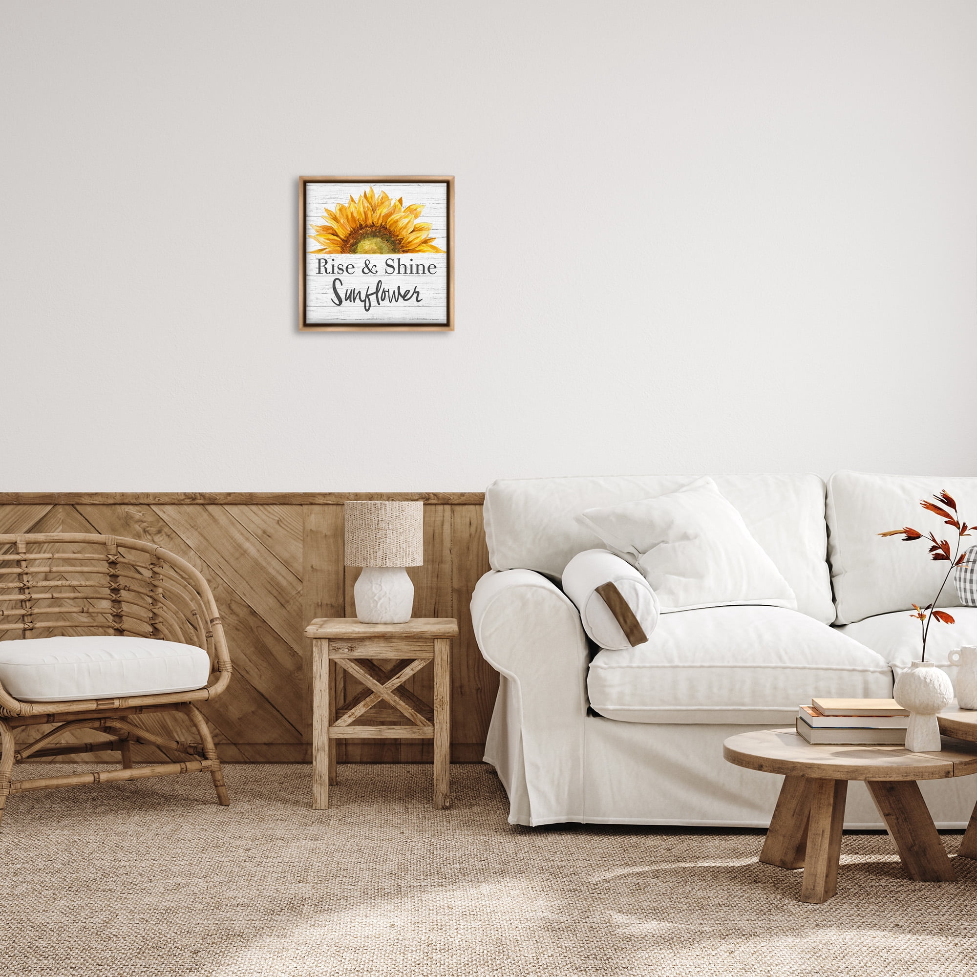Stupell Industries Rise and Shine Sunflower Botanical & Floral Painting Brown Floater Framed Canvas Art Print Wall Art, 18 x 18